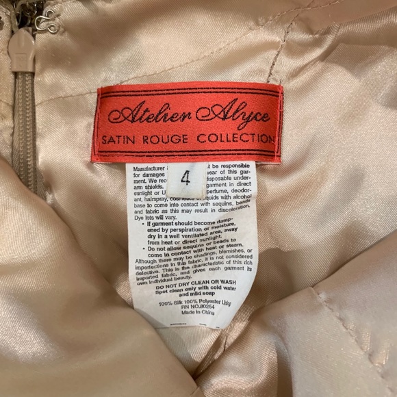 Atelier Alyce Satin Rouge Collection Gold Dress Sz 4 Women Evening Cocktail EUC - Picture 4 of 9